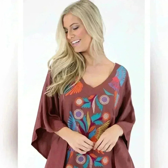 Judith March METALLIC BOHO BIRD TUNIC Like New - Picture 2 of 7